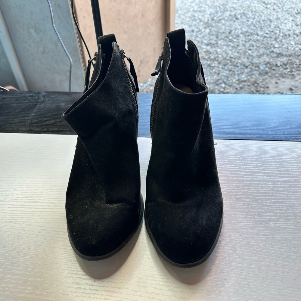 Black Suede Ankle Booties with Block Heel - Size 12 - $20